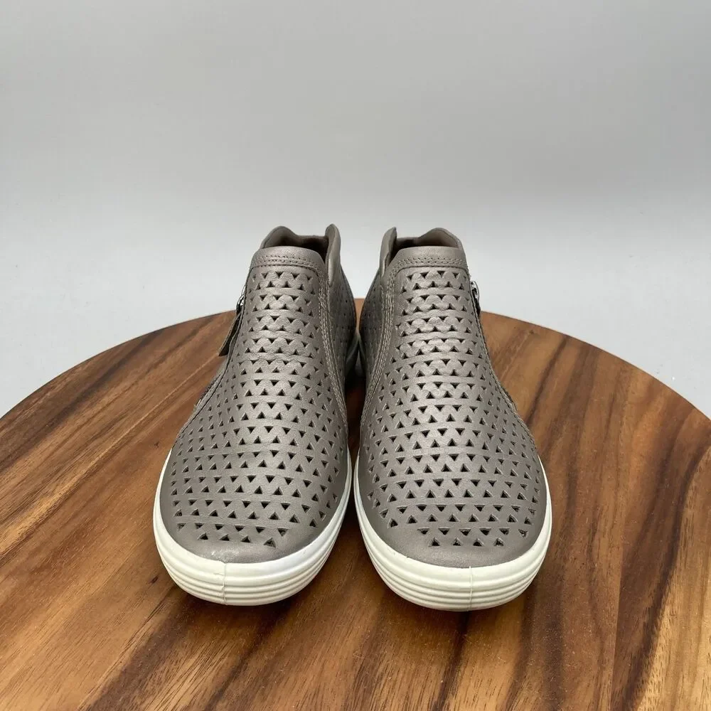 Ecco Soft 7 Shoes Womens Size 8 Stone Metallic Laser Cut Bootie Casual Sneakers